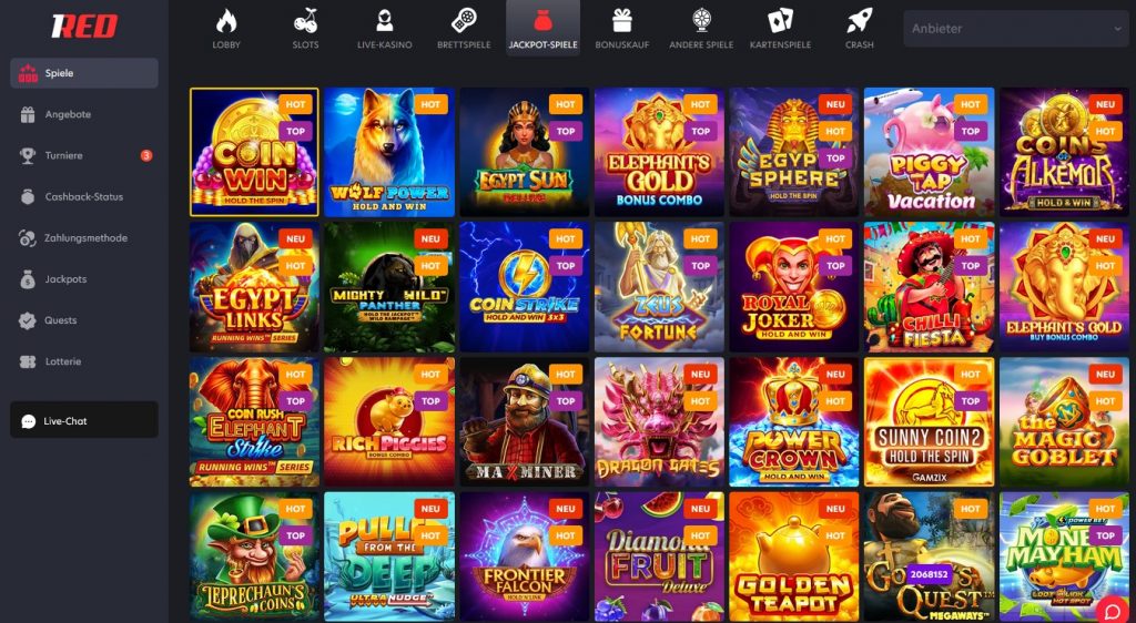 1Red Casino Jackpot-Spielautomaten