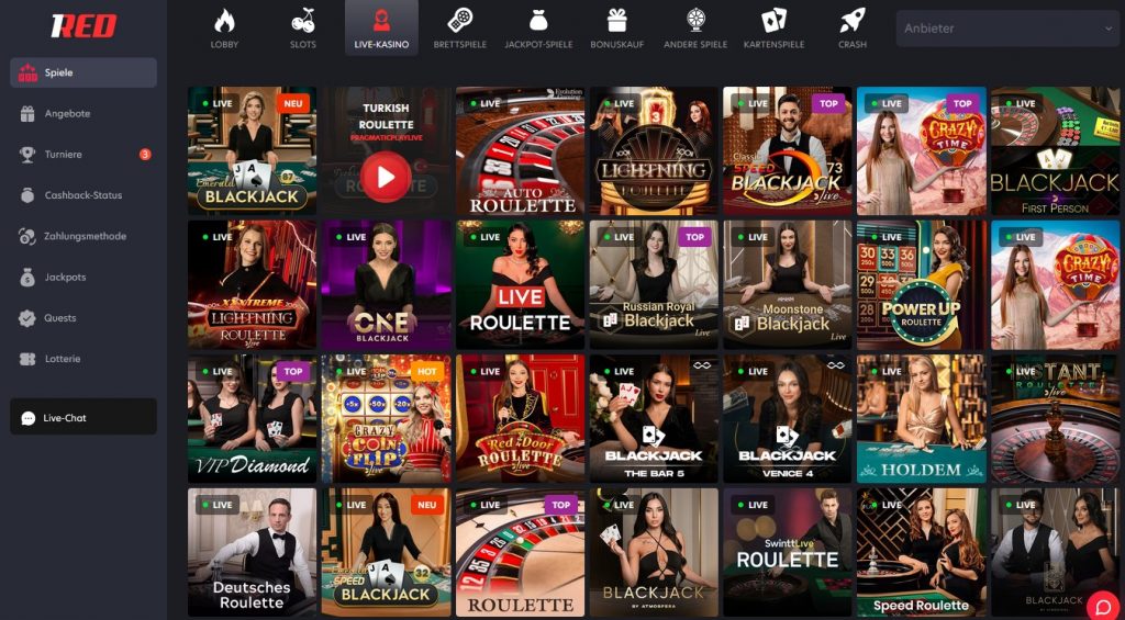 1Red Casino Live Casino Spiele